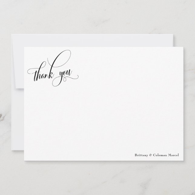 Elaborate Calligraphy Simple Black & White Thank You Card (Front)
