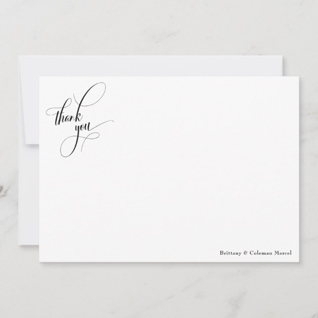 Elaborate Calligraphy Simple Black & White Thank You Card (Front)