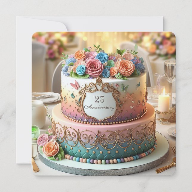 ELABORATE COLORFUL FLORAL ANNIVERSARY CAKE (Front)