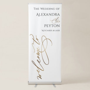 Elaborate Gold Calligraphy Wedding Welcome Retractable Banner