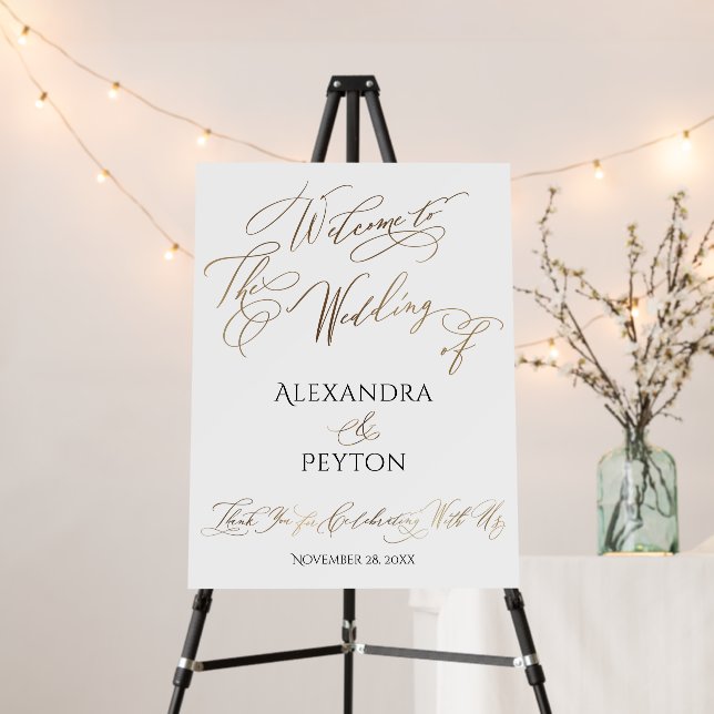 Elaborate Gold Calligraphy Wedding Welcome Sign (In Situ (Stand))