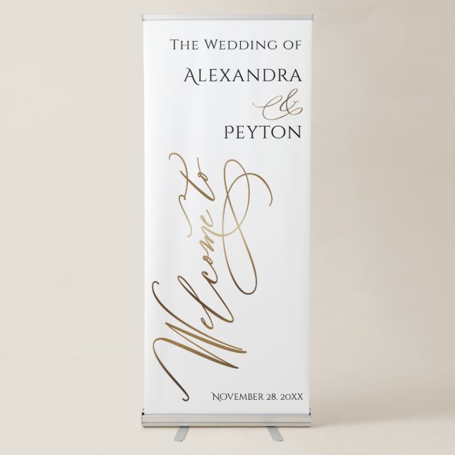 Elaborate Gold Calligraphy Wedding Welcome Sign (Front)
