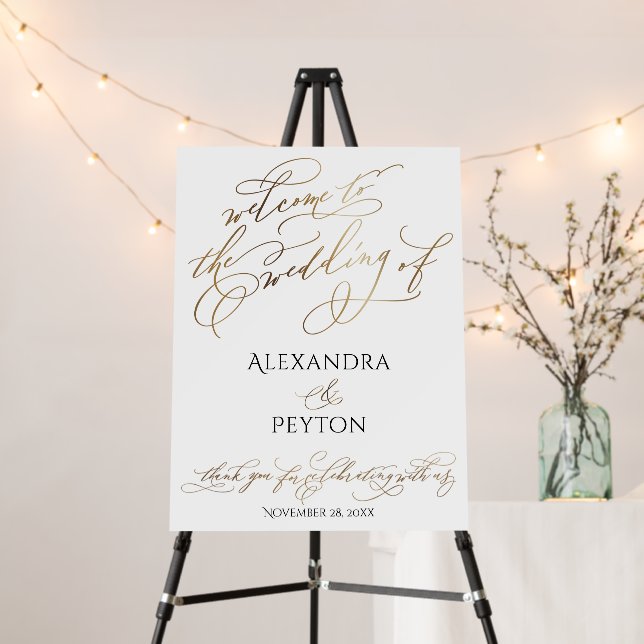 Elaborate Gold Calligraphy Wedding Welcome Sign (In Situ (Stand))