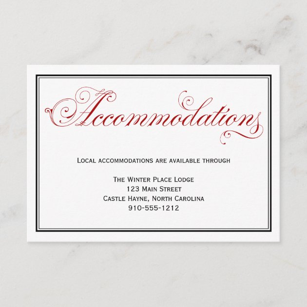 Elaborate Red Formal Wedding Accommodations Card