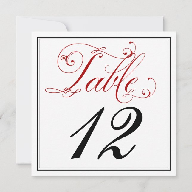 Elaborate Red Script Table Number Cards (Back)
