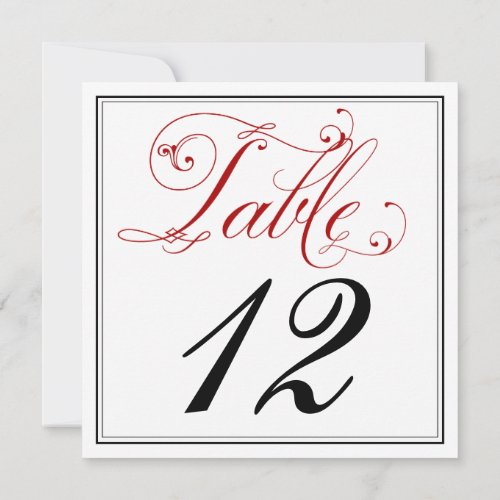 Elaborate Red Script Table Number Cards