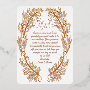 Elaborate Rose Gold Foil Wedding Thank You Invitation
