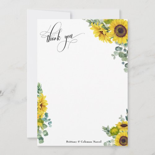 Elaborate Script Eucalyptus  Sunflowers Thank You Card