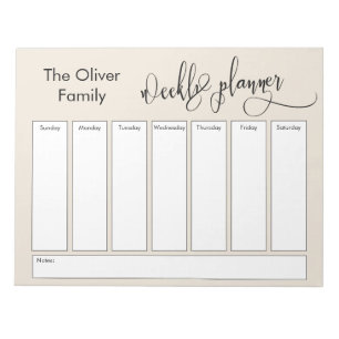 Elaborate Script Simple Weekly Planner, Cream Notepad