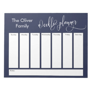 Elaborate Script Simple Weekly Planner, Navy Notepad