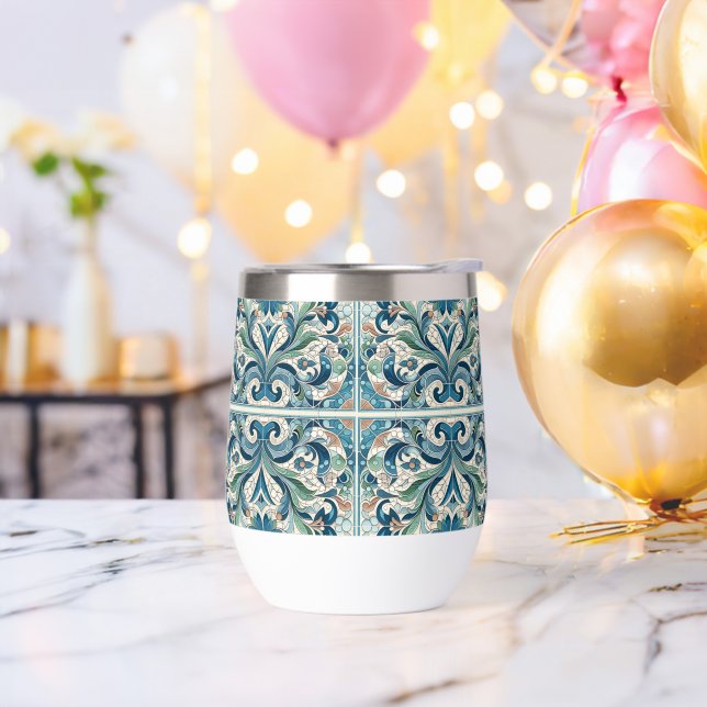 Elaborate Tile Design  Thermal Wine Tumbler (Bachelor Party)
