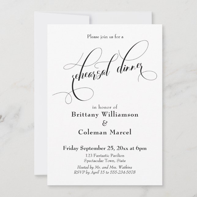 Elaborate Typography Simple Rehearsal Dinner Invitation (Front)