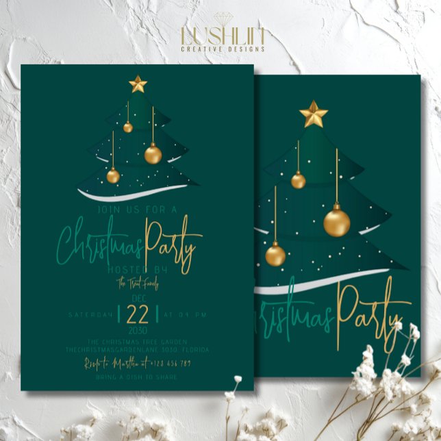 Elagant Emerald Christmas Tree Party Invitation (Creator Uploaded)