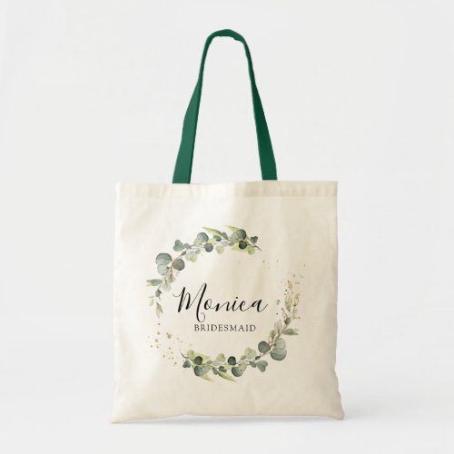 elagant script greenery foliage bridesmaid tote bag