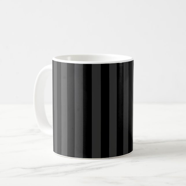 Elagnat Black & Smoky Black Vertical Stripes  Coffee Mug (Front Left)