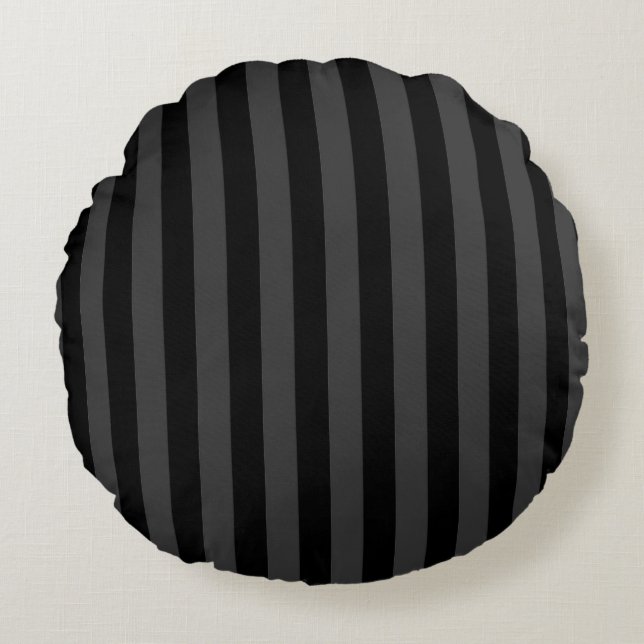 Elagnat Black & Smoky Black Vertical Stripes  Round Pillow (Front)