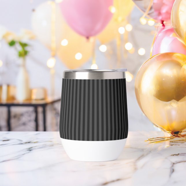 Elagnat Black & Smoky Black Vertical Stripes  Thermal Wine Tumbler (Bachelor Party)