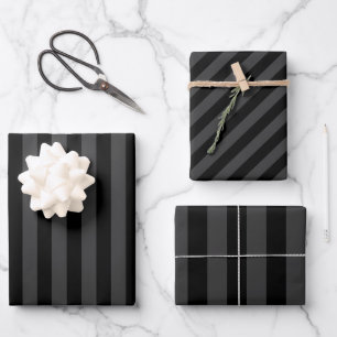 Elagnat Black & Smoky Black Vertical Stripes  Wrapping Paper Sheets