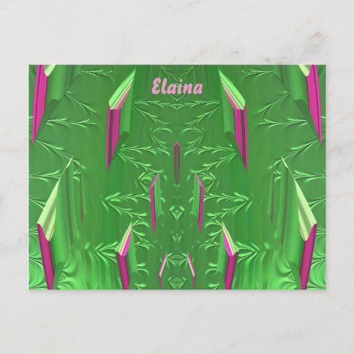 ELAINA  Glossy Postcard 3D Pink Green Zany