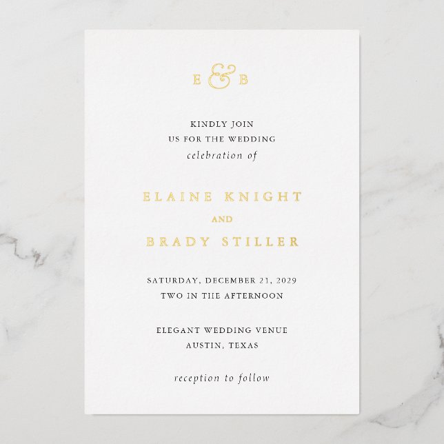 Elaine Monogram Elegant Wedding Foil Invitation (Front)