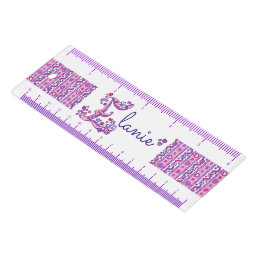 Elanie doodle E art name pink purple ruler