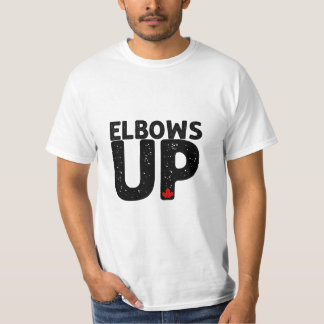 ELBOWS UP Bold Distressed Typography T-Shirt