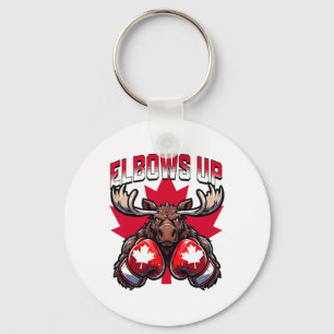 Elbows Up Canada Boxing Moose Maple Leaf Canadian Keychain