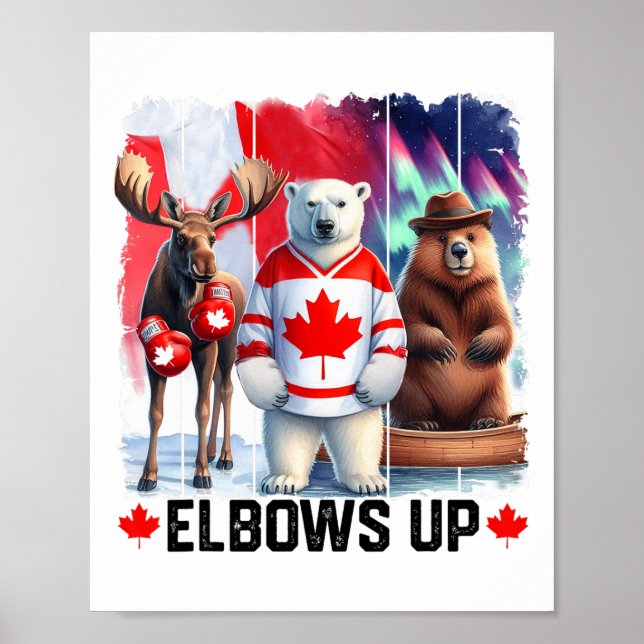 Elbows Up Canada Flag Hockey Funny Beaver Boxing M Poster (Front)