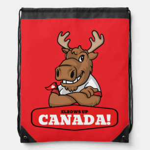 Elbows Up Canada! Funny Moose Drawstring Backpack
