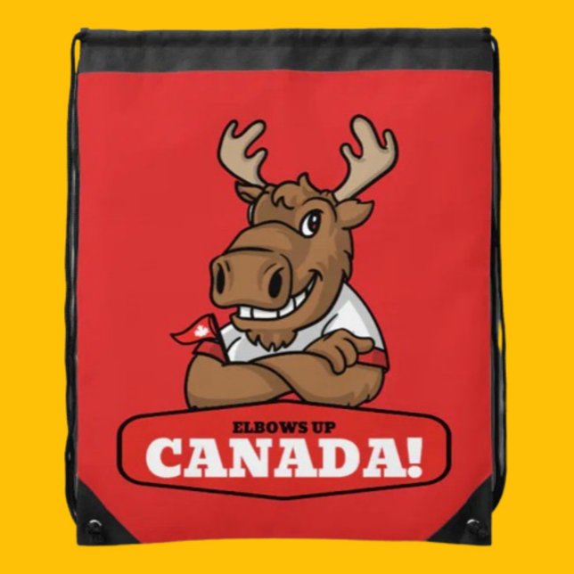 Elbows Up Canada! Funny Moose Drawstring Backpack (Creator Uploaded)