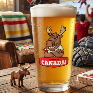 Elbows Up Canada! Funny Moose Holding Flag Pint Glass