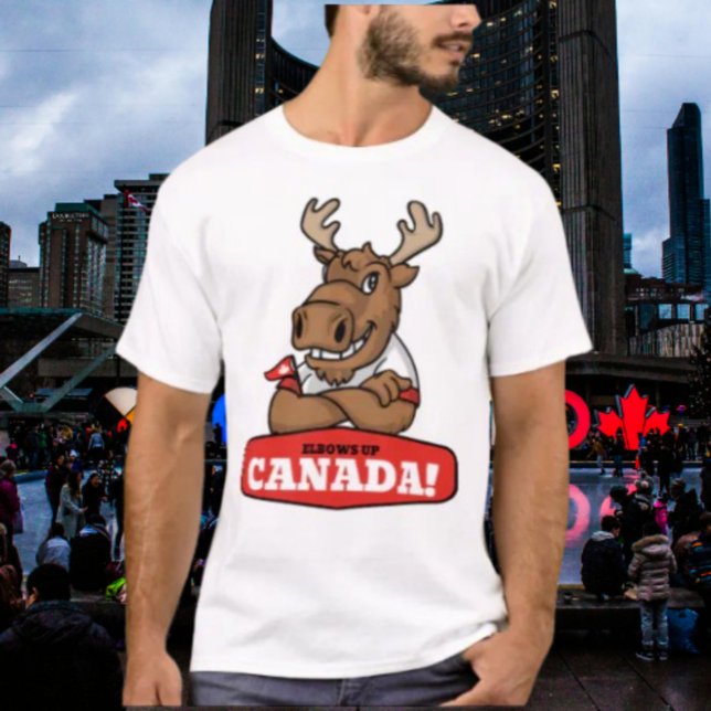 Elbows Up Canada! Funny Moose Holding Flag T-Shirt (Creator Uploaded)