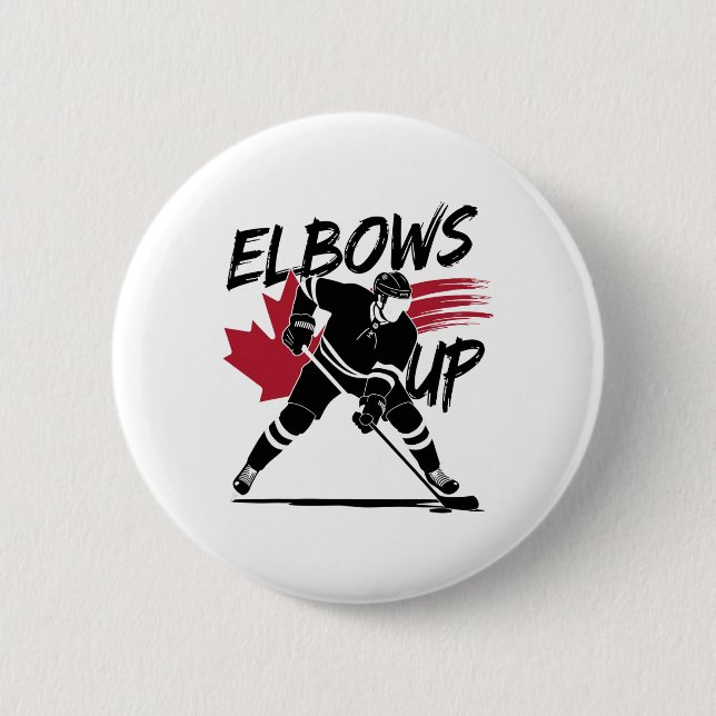 Elbows Up Canada True North Strong Free Hockey Lov Button (Front)