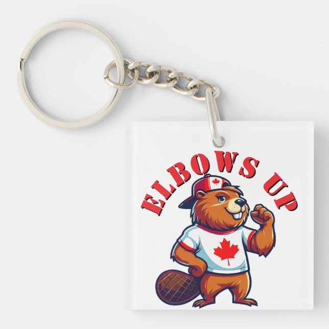 Elbows Up Canadian Beaver Keychain (Front)