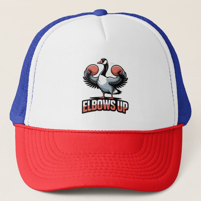 Elbows Up - Canadian Goose with Gloves Trucker Hat (Front)