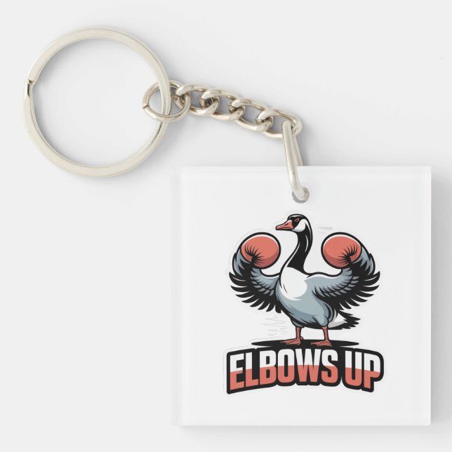 Elbows Up – Fighting Canadian Goose Keychain (Front)
