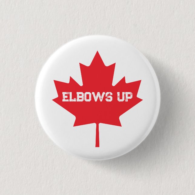 Elbows Up Funny Canadian Hockey Button (Front)
