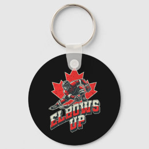 Elbows Up Hockey Player Maple Leaf Canadian Athlet Keychain