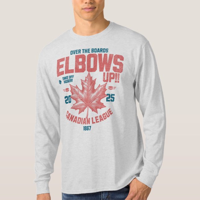 Elbows UP!  Over the Boards Canadian League Hockey T-Shirt (Front)