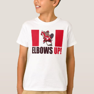 Elbows Up Quote Hockey Playing Beaver Flag T-Shirt