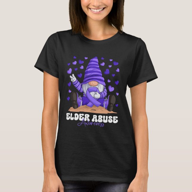 Elder Abuse Awareness Month Purple Ribbon Gnome T-Shirt (Front)