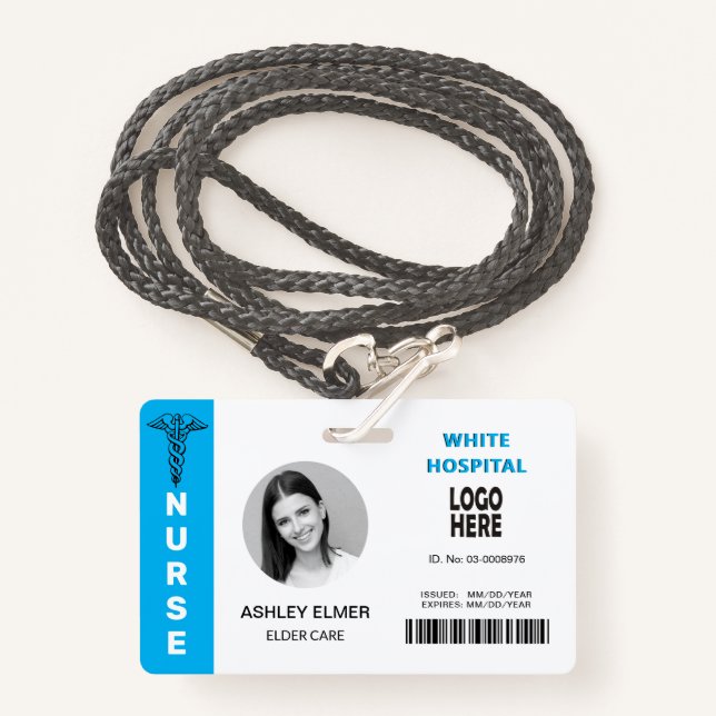 Elder care nurse ID blue photo template Badge (Front with Lanyard)