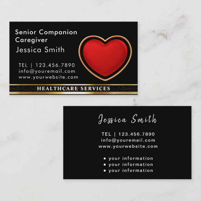 Elder Caregiver Modern Red Heart Medical  Business Card (Front/Back)