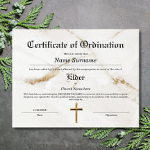 Elder Church Certificate of Ordination