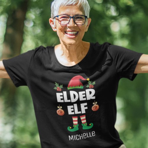 Elder elf fun ironic Christmas family outfit name T_Shirt