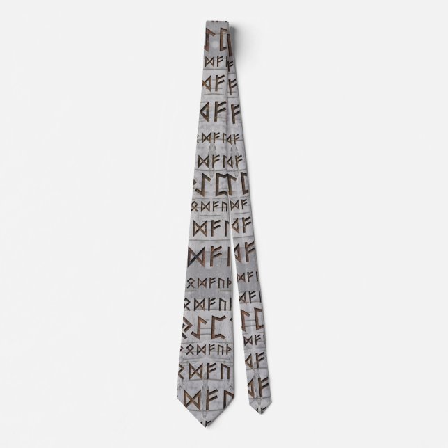 Elder Futhark Pattern on birch texture Neck Tie (Front)