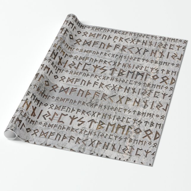 Elder Futhark Pattern on birch texture Wrapping Paper (Unrolled)