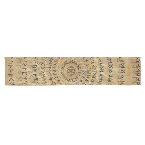 Elder Futhark Spiral Art on Wooden texture Short Table Runner