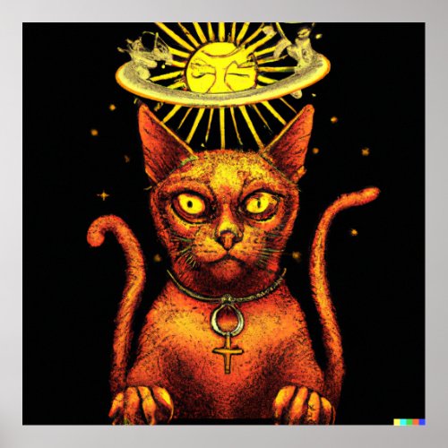 Elder God Cat with Golden Sun Poster