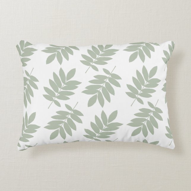Elder Leaf Big Pattern 2Way Green+White Accent Pillow (Front)